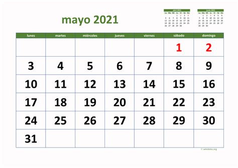 Calendario Mayo 2021