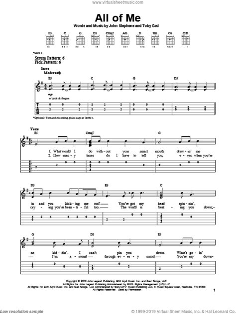 All Of Me Sheet Music Easy For Guitar Solo Easy Tablature
