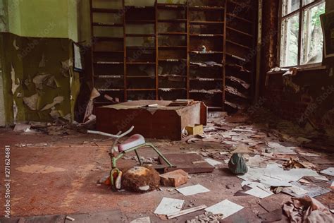 School In Destroyed Abandoned Ghost City Pripyat Ruins After Chernobyl