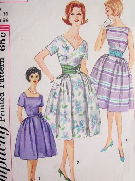 1960s Lovely Day Or Cocktail Party Dress Pattern Simplicity 3877 Three Neckline Styles Full