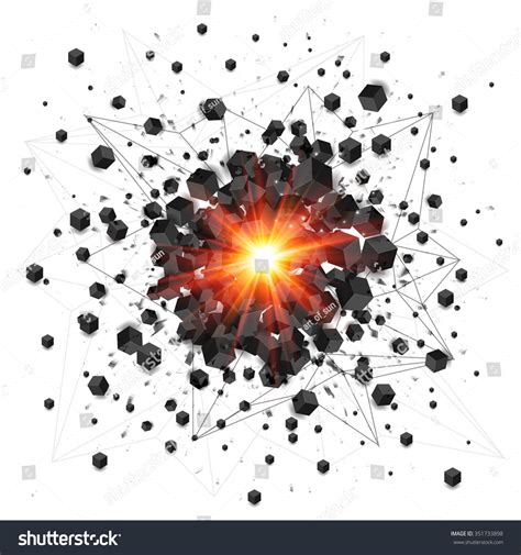 Black Cubes And Red Fire Explosion Isolated On White Background Stock