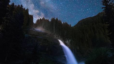 The Milky Way Above One Of The Largest European Waterfalls 4k Wallpaper