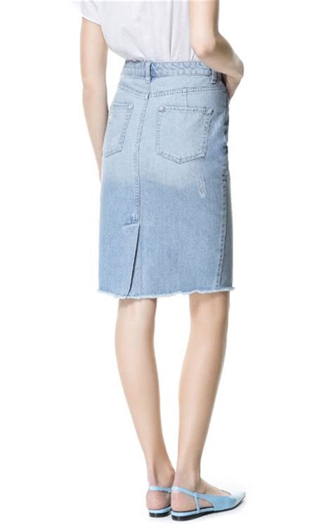 Ripped Denim Pencil Skirt Skirts Woman Zara United States