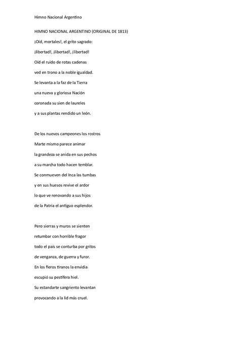Himno Nacional Argentino Letra Actual Himno Nacional