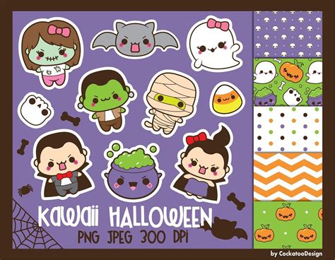 Halloween Clipart Kawaii Halloween Clip Art Kawaii Halloween Etsy