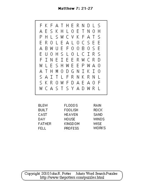 Johns Word Search Puzzles Kids Mattew 7 23 27