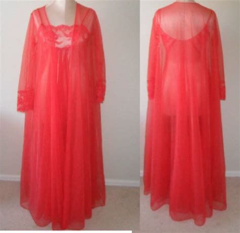 Vintage Red Chiffon Peignoir Set Huge Sweep Pandora Etsy Red