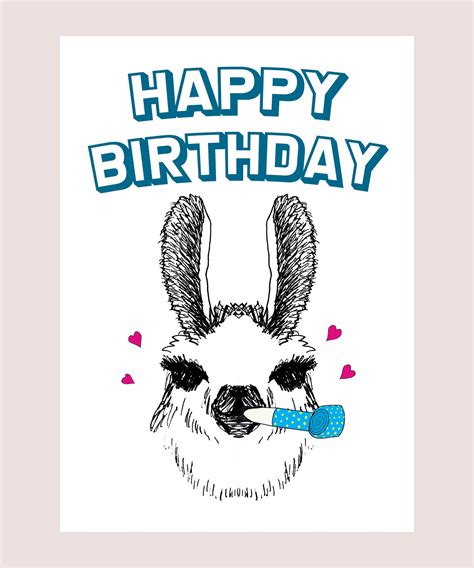 Llama Happy Birthday Printable Birthday Card Instant Etsy