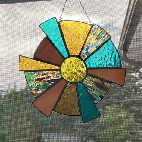 Abstract Sunburst Stained Glass Suncatcher Beautiful T Etsy Stained Glass Patterns Glass