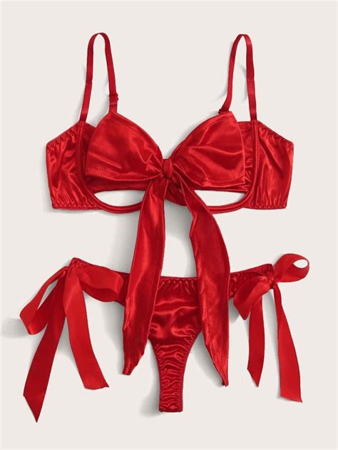 Lingerie Set Erotic Sexy Bow Tie Silk Satin Valentines Day Etsy