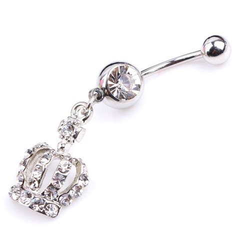 Crystal Rhinestone Crown Piercing Belly Button Navel Ring With Images Large Crystals