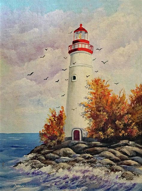 Autumn Lighthouse Painting By Toni Hall