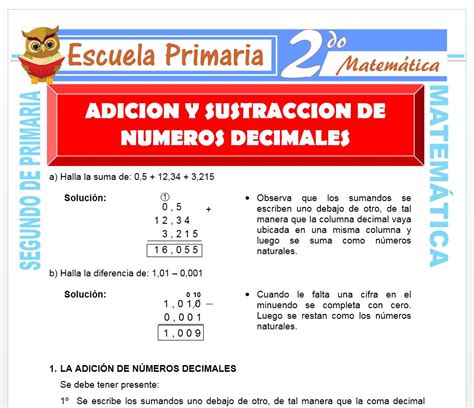 Lista 90 Foto Suma Y Resta De Números Decimales Para Niños De Primaria