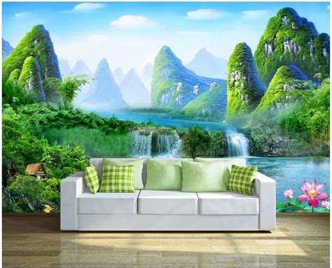 Custom Mural Photo 3d Wallpaper Fresh Guilin Waterfall Landscape