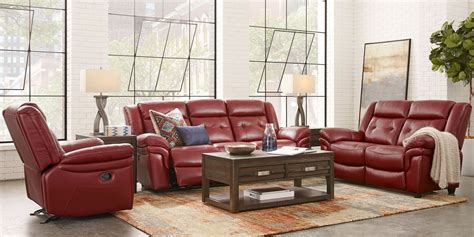 Ventoso Red Leather 3 Pc Living Room With Reclining Sofa Living Room