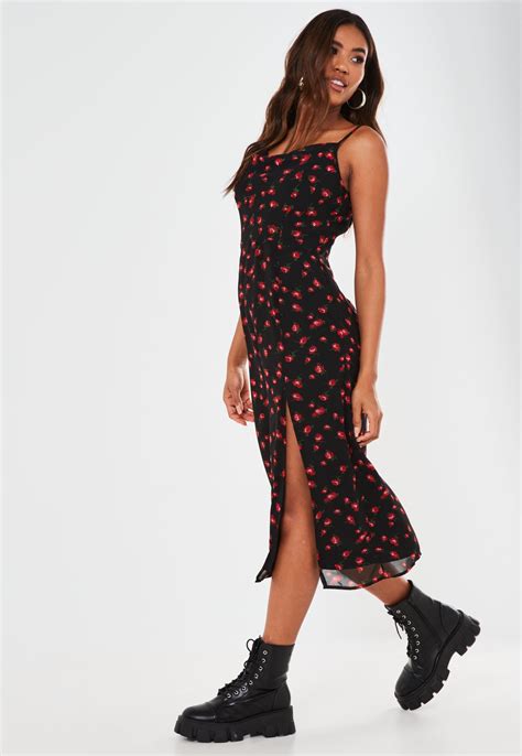Missguided Black Floral Print Cami Cowl Slip Dress Floral Dress