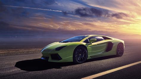 Green Lamborghini Aventador Lp700 In The Sunset Wallpaper Download