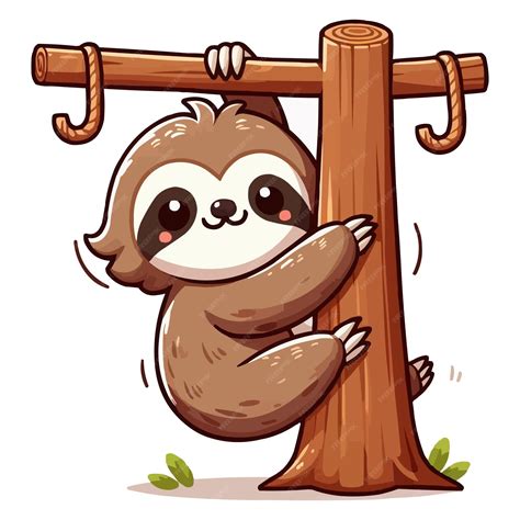 Premium Vector Vector Cute Sloth Hanging On Wood Tree Cartoon