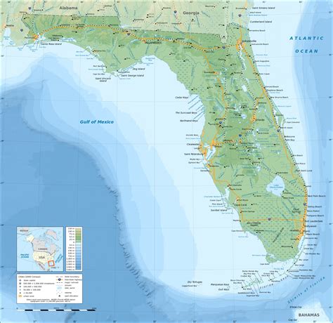 Large Detailed Physical Map Of Florida State Florida State Large