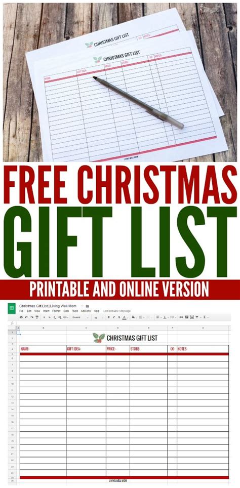 Free Christmas Gift List Printable And Online Versions Free