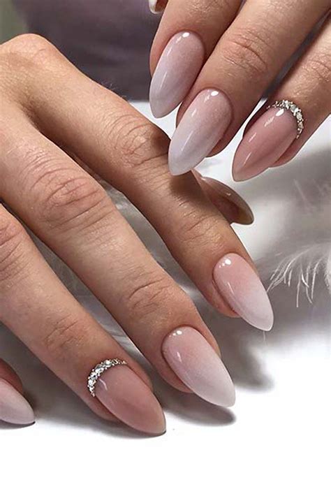 30 Wow Wedding Nail Ideas Nail Ideas Beige Ombre With Rhinestones Tami