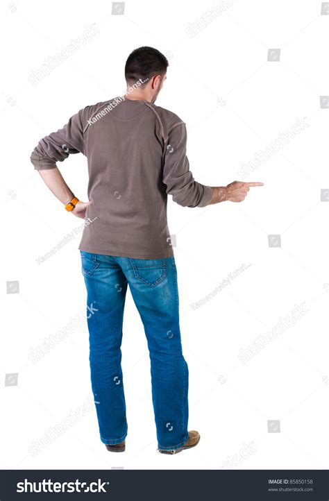 Young Man Pointing Wall Rear View Stock Photo 85850158 Shutterstock
