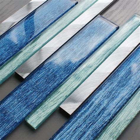 Our fave bathroom tile design ideas. Portland Blue Glass Linear Tile | Mosaic Village