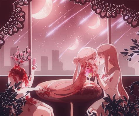 Original 2girls Beheaded Blush Cellphone Cherry Blossoms Closed