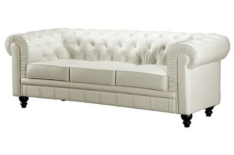 White Button Tufted Leather Sofa With Rolled Arms Tufted Leather Sofa
