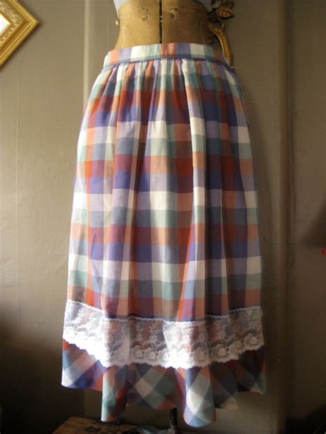 Plaid And Lace Vintage Maxi Prairie Skirt Etsy