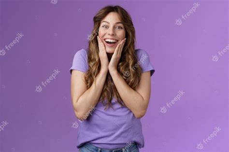 premium photo happy lively lucky enthusiastic girl curly hairstyle open mouth admiration