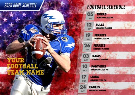 Football Team Monthly Schedule Poster Templat Template Postermywall