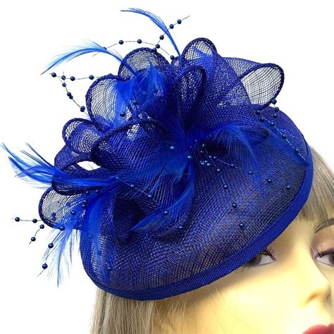 Royal Blue Cobalt Blue Pillbox Fascinator Hat With Feathers And Beads