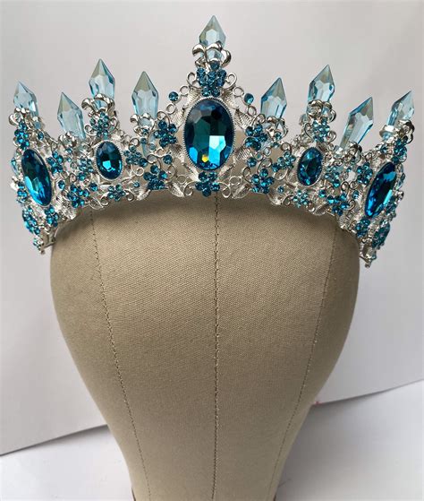 Blue Crystal Crown Blue Crystal Tiara Pageant Crown Etsy Uk