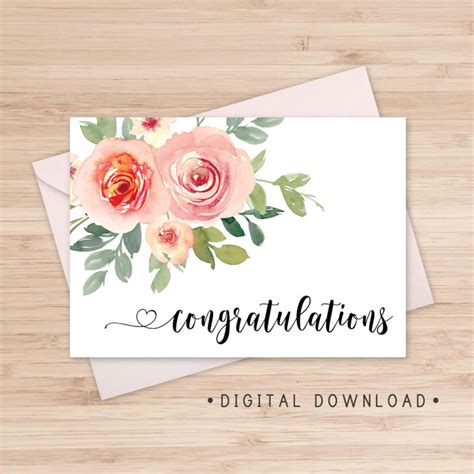 Congratulations Printable Card Instant Download Pdf Floral Etsy