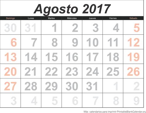 Ago 2017 Calendario Calendarios Para Imprimir