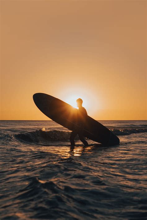 Surfing Surfer Silhouette Sunset Waves Hd Phone Wallpaper Peakpx