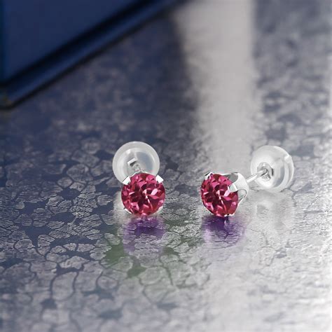0 48 Ct Round Pink Tourmaline 10K White Gold 4 Prong Stud Earrings 4mm
