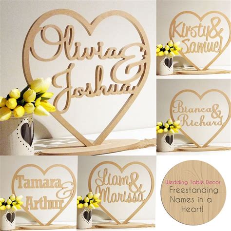 Heart With Custom Names Freestanding Wedding Wooden Signs Craft