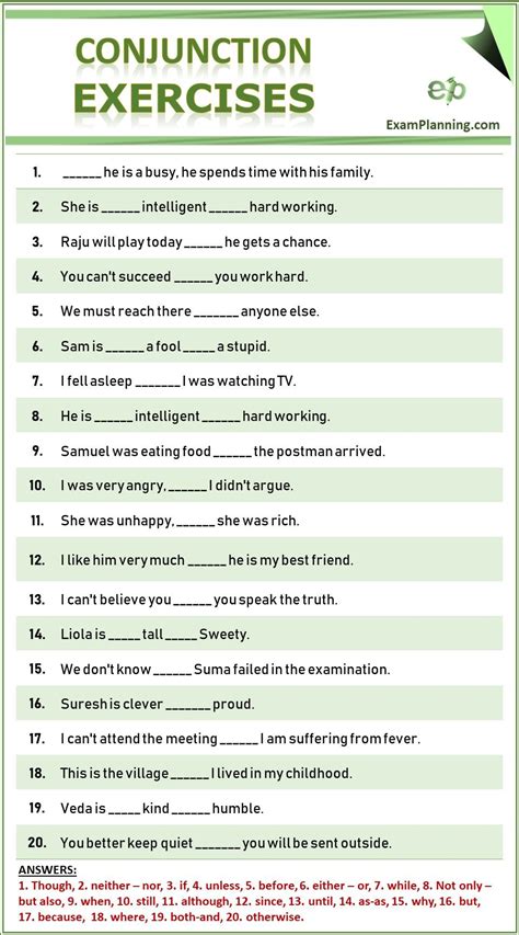 English Grammar Practice Exercises With Answers Exercise Poster