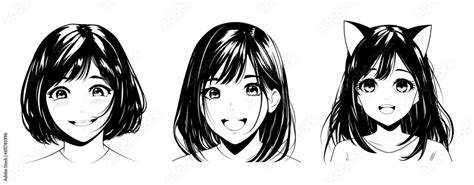 Happy Black And White Portraits Of Teenage Girls Happy Girls In Anime