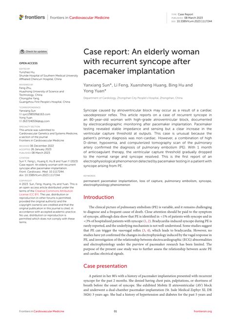 Pdf Case Report An Elderly Woman With Recurrent Syncope After