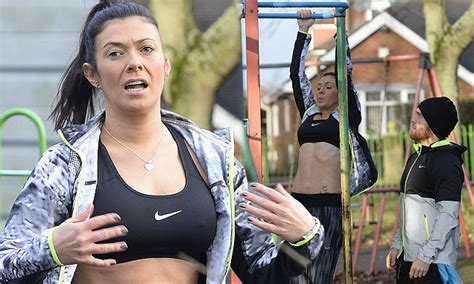 Kym Marsh Flashes Her Abs As She Completes Set Of Pull Ups In The Park