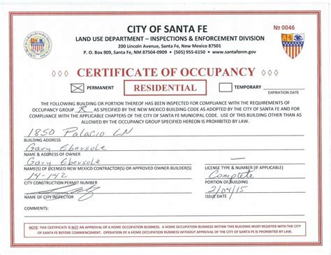Free Certificate Of Occupancy Sample Templates And Example