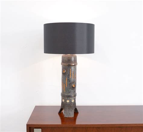 Vintage Large Black Ceramic Table Lamp From Baudouin