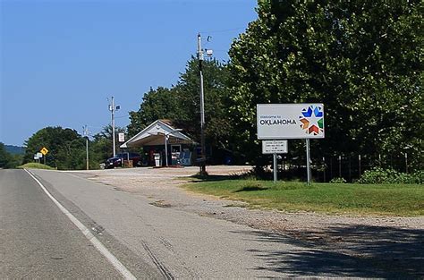 Arkansas Oklahoma State Line And State Line Grocery In Adair County