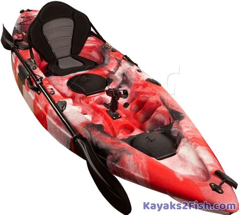 A Red And Black Kayak With Two Oars