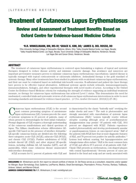 Pdf Treatment Of Cutaneous Lupus Erythematosus Review And Assessment