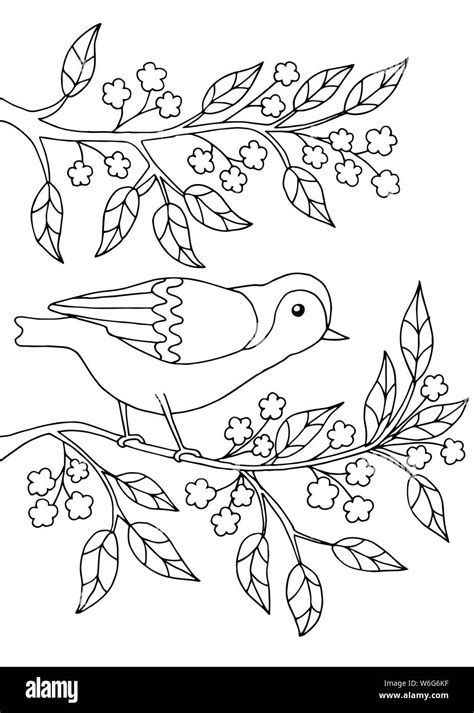 Tree And Birds Coloring Page