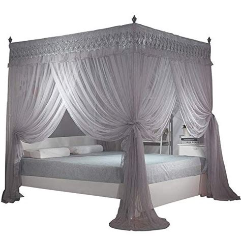 Nattey 4 Corners Post Canopy Bed Curtain For Girls And Adults 4 Openings